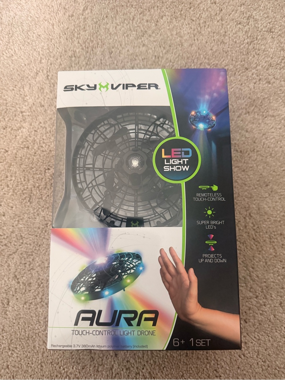 Aura LED Light Touch-Control Drone - Black